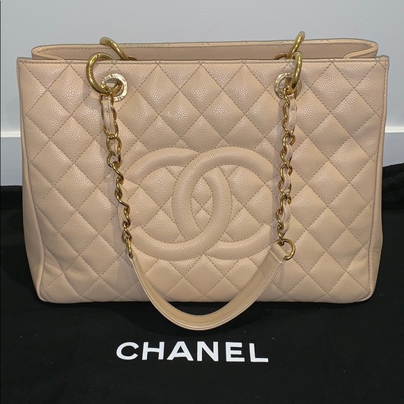 CHANEL Handbags - Chanel GST Beige Caviar Leather with Gold Hardware